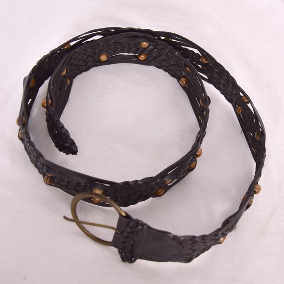 Women's Black with Brown Beads Braided Belt - Picture 4 of 8